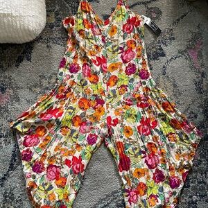 Floral V-Neck Wide Leg Jumpsuit - Multicolor Floral